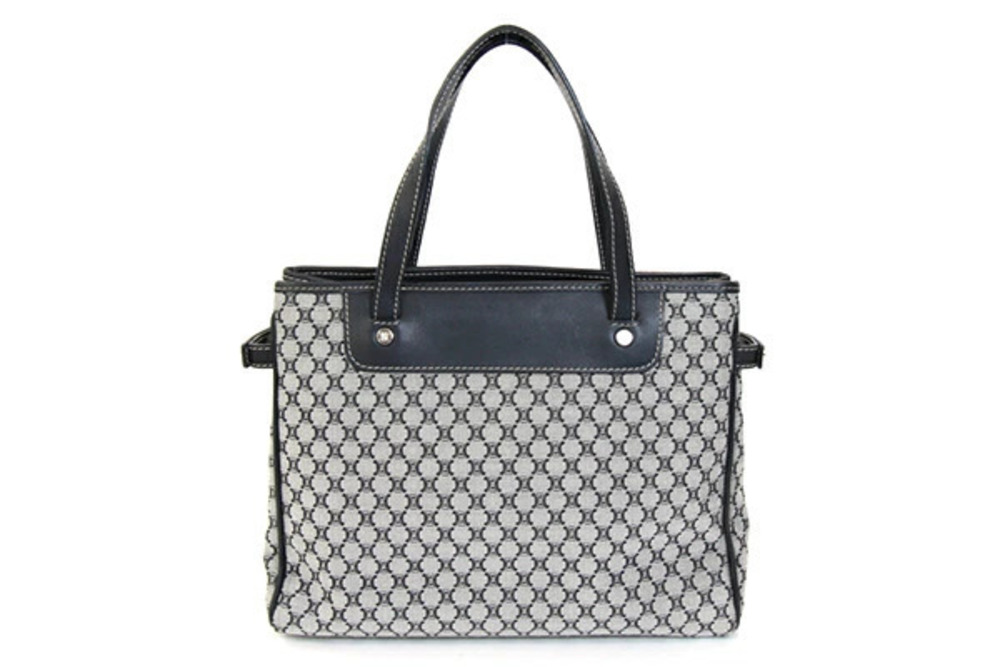 Celine Hand Macadam Leather Black Tote Canvas Gray Handbag Bag Black Gray
